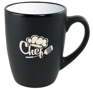 Cottager 12oz matte black mug with white interior - Etched