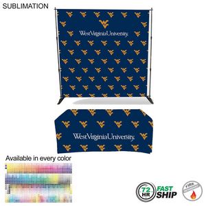 72 Hr Fast Ship - Tradeshow Booth Package, 8' Expanding Display and 6' Sublimated PREMIUM Tablecloth