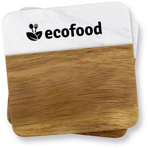 2 Pc. Acacia Wood & Marble Coaster Set
