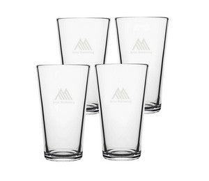 ~Vista, 20oz clear mixing glass with heavy base, set of 4 in a Noir gift box - Etched