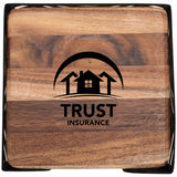 4 Pc. Acacia Wood Square Coaster Set with Black Metal Stand
