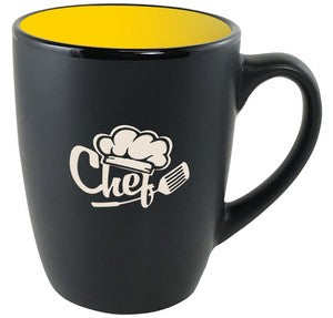 Cottager 12oz matte black mug with yellow interior - Etched