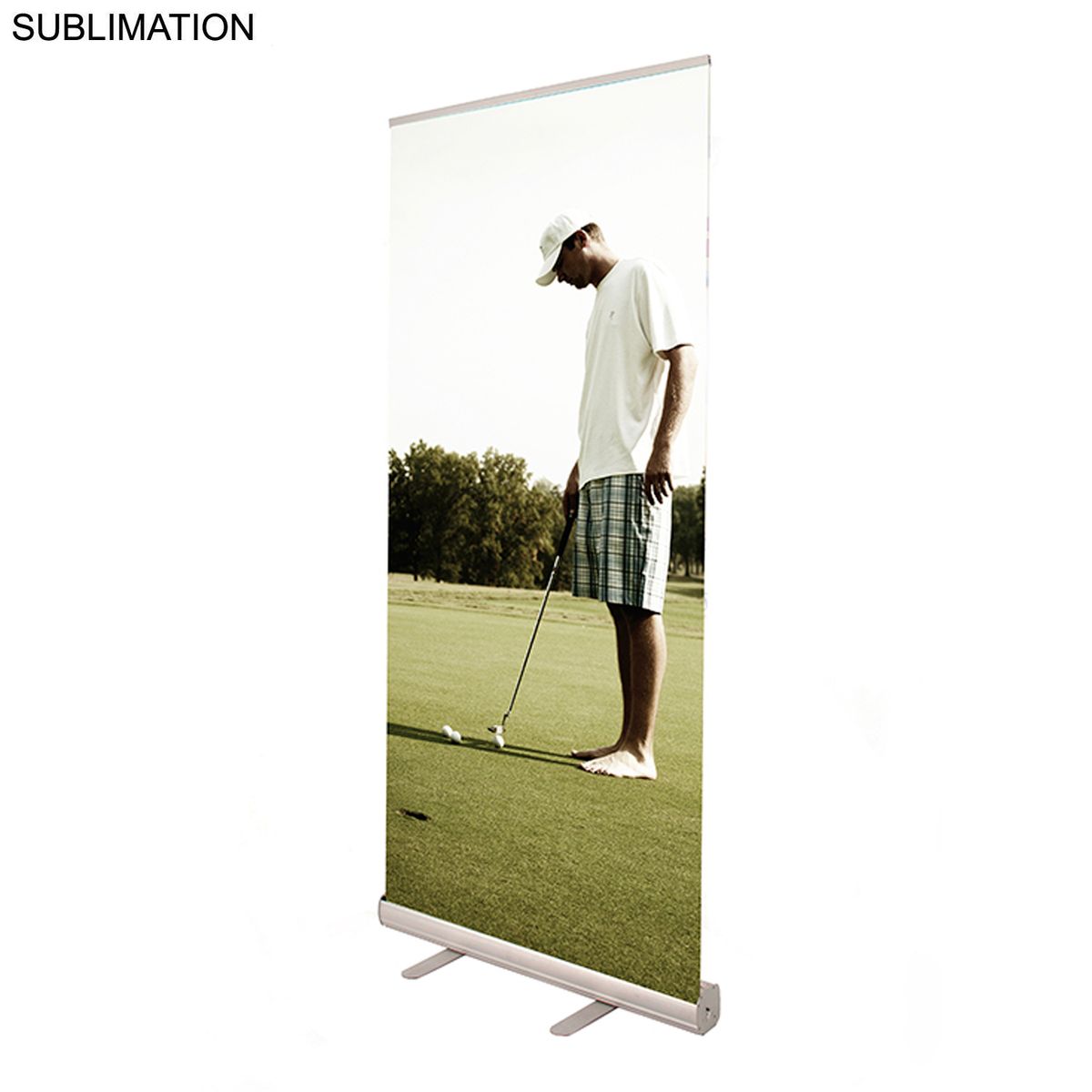 24Hr Express Ship-Sublimated Heavy Fabric Premium Retractable Pull Up Banner, Stand & Bag, (33.5"x79