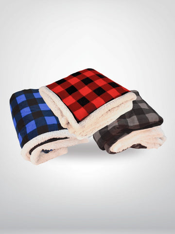 Deluxe Sherpa Throw Blanket- Buffalo Check