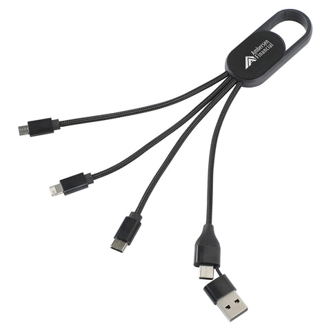 Hex 6-in-1 Light-Up Charging Cable with Carabiner Clip and Recycled Casing