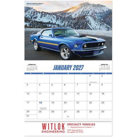 Muscle Car Wall Calendar Stapled