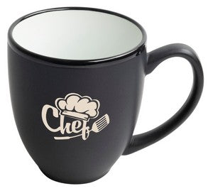 Bistro 16oz 2tone black/white ceramic mug in Ripple gift box - Etched