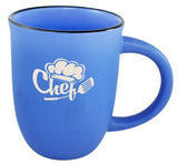 Salem 14oz blue matte ceramic mug with black trim - Etched