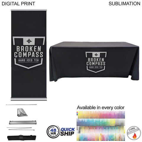 48Hr Quick Ship-Deluxe Trade Show Package, Deluxe Retractable Banner + Premium Sublimated Tablecloth