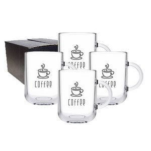 Ionic, 11oz clear glass mug, set of 4 in a Midnight gift box
