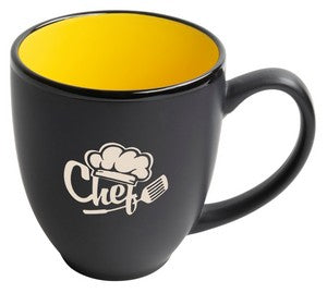 Bistro 16oz 2tone black/yellow mug in Ripple gift box - Etched