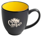 Bistro 16oz 2tone black/yellow mug in Ripple gift box - Etched