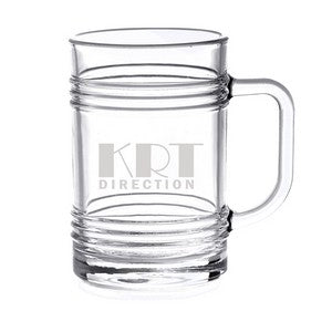 Tin-Can Beer 13.5oz clear glass handled mug - Etched