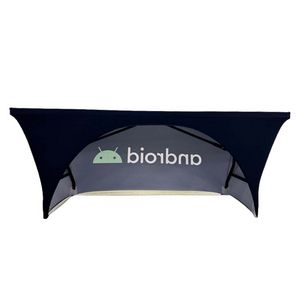 48 Hr Quick Ship - Sublimated Stretch Curved Fit Table Throw for 6ft table, 3 sided, Open Back