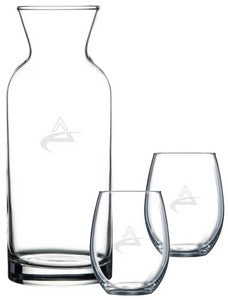 ~ Veranda & Lyric Set, 1 carafe, 2 wine glasses in a Shadow Gift box - Etch
