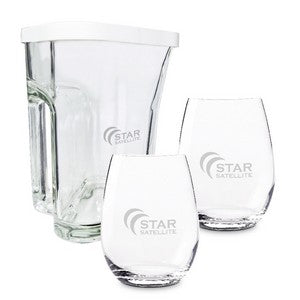 ~ Veranda & Calypso Set, 1 jug, 2 stemless wine glasses in a Shadow Gift box - Etched