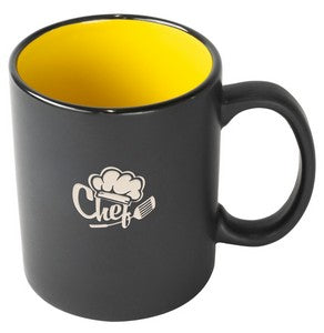 Chalk 11oz 2tone black/yellow mug in Ripple brown Gift box - Etched