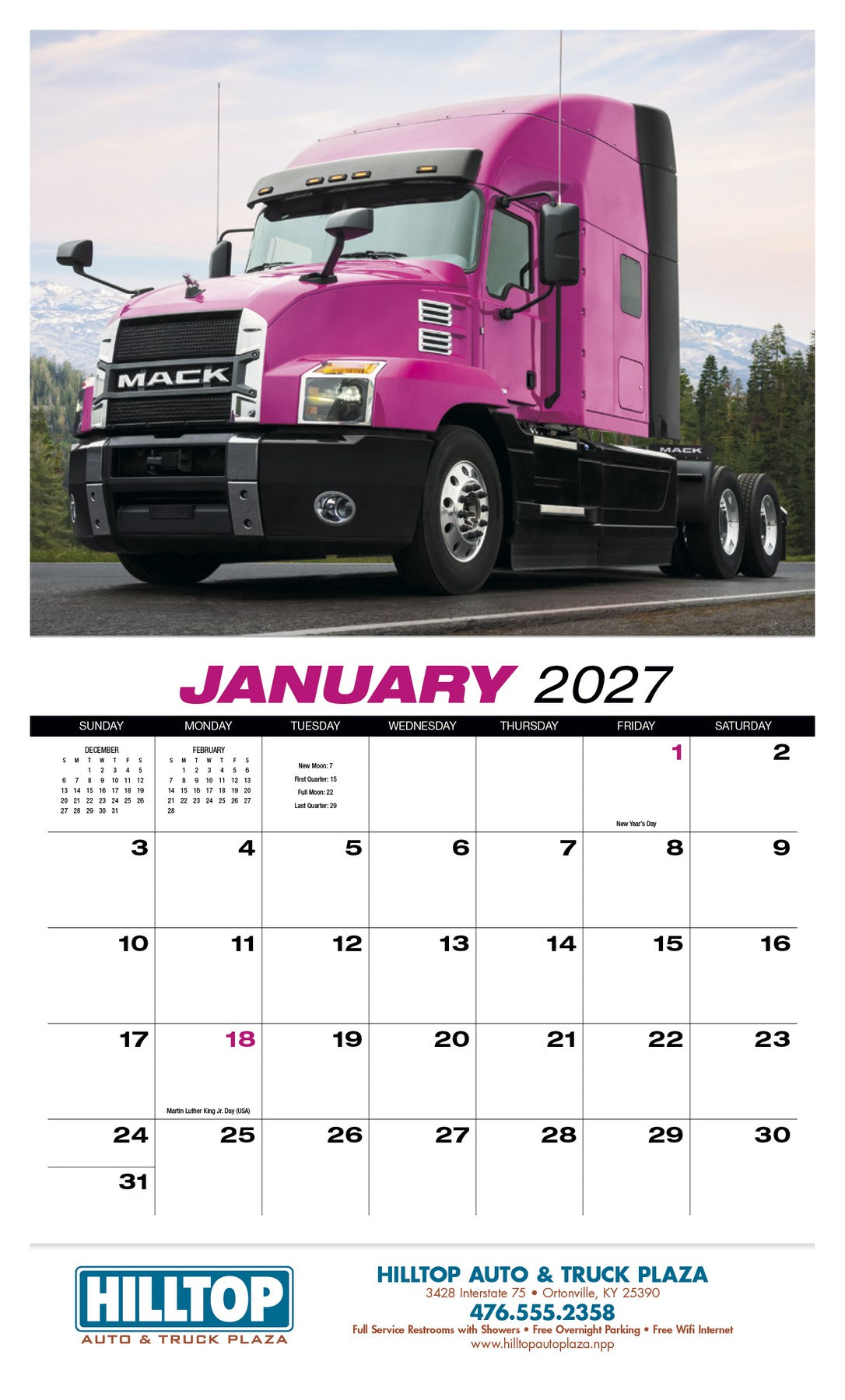 HotLine Products 18-Wheeler Wall Appointment Calendar - Stapled open image