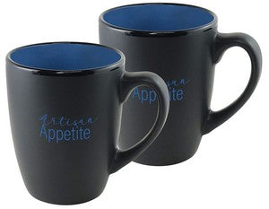 ~Cottager 12oz matte black mug with sky blue interior S/2 in Mystique gift box