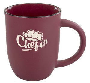 Salem 14oz burgundy matte ceramic mug with black trim - Etched