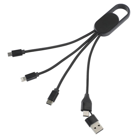 Hex 6-in-1 Light-Up Charging Cable with Carabiner Clip and Recycled Casing