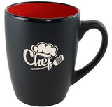 Cottager 12oz matte black mug with red interior - Etched