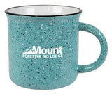 Fireside 16oz speckled aqua/white mug with black trim in a Ripple gift box