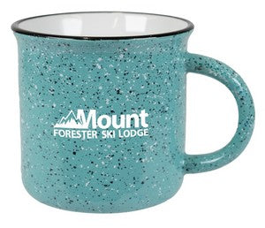 Fireside 16oz speckled aqua/white mug with black trim in a Ripple gift box