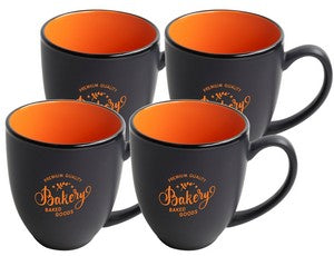 ~ Bistro 16oz 2tone black/orange mug S/4 in Raven gift box