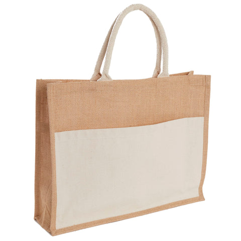 Jute Shopper Tote with Recycled Cotton Pocket
