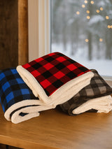 Deluxe Sherpa Throw Blanket- Buffalo Check