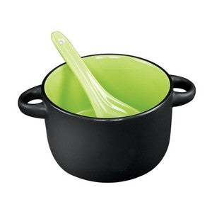 ~ Hilo 12.5oz black/green bowl with spoon in Black Leaf gift box