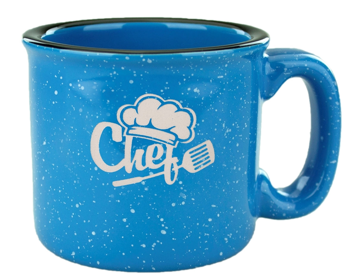 Santa Fe 15oz speckled/sky blue mug with black rim - Etched