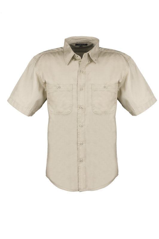 Men's Cotton Blend Twill Short Sleeve Shirt (STONE) (XS-5XL)