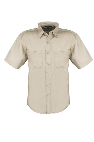 Men's Cotton Blend Twill Short Sleeve Shirt (STONE) (XS-5XL)