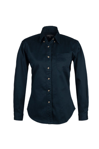 Ladies 100% Cotton Twill Long Sleeve Shirt (Navy) (XS-2XL)