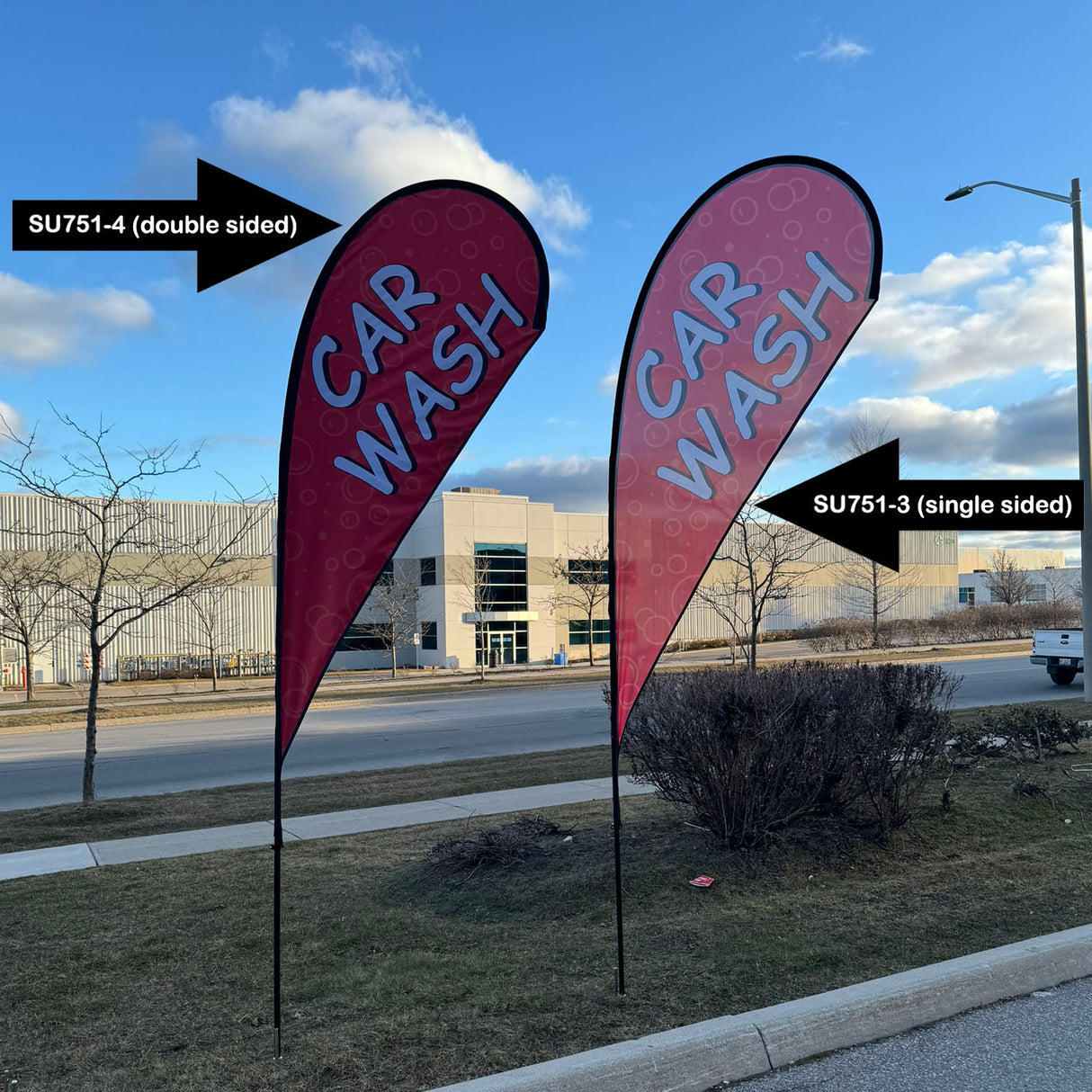 12' Medium Tear Drop Flag Kit, Full Color Graphics One Side, Outdoor Use Spike base and Bag Included