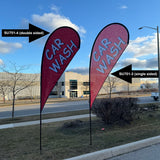 12' Medium Tear Drop Flag Kit, Full Color Graphics One Side, Outdoor Use Spike base and Bag Included