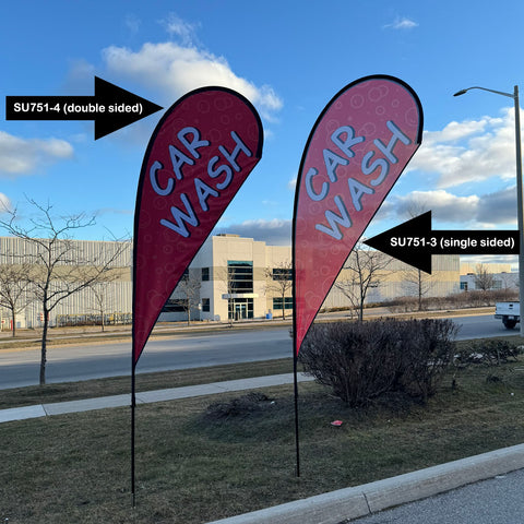 12' Medium Tear Drop Flag Kit, Full Color Graphics One Side, Outdoor Use Spike base and Bag Included