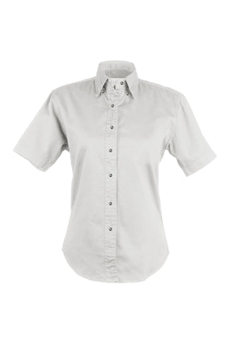 Ladies EASY CARE COTTON BLEND DRESS SHIRTS Short Sleeve(WHITE) (XS-3XL)