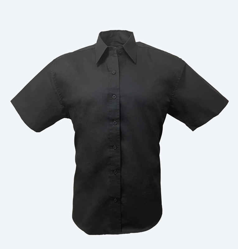 LADIES COTTON BLEND COLOR MATCHING BUTTONS DRESS SHIRTS Short Sleeve(Black) (GS-3XL)