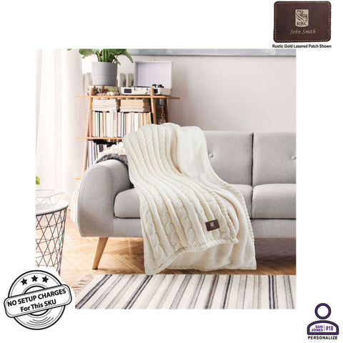 Personalized Premium Cable Knit Cotton Throw, 50x60, with Lasered logo patch, NO SETUP CHARGE