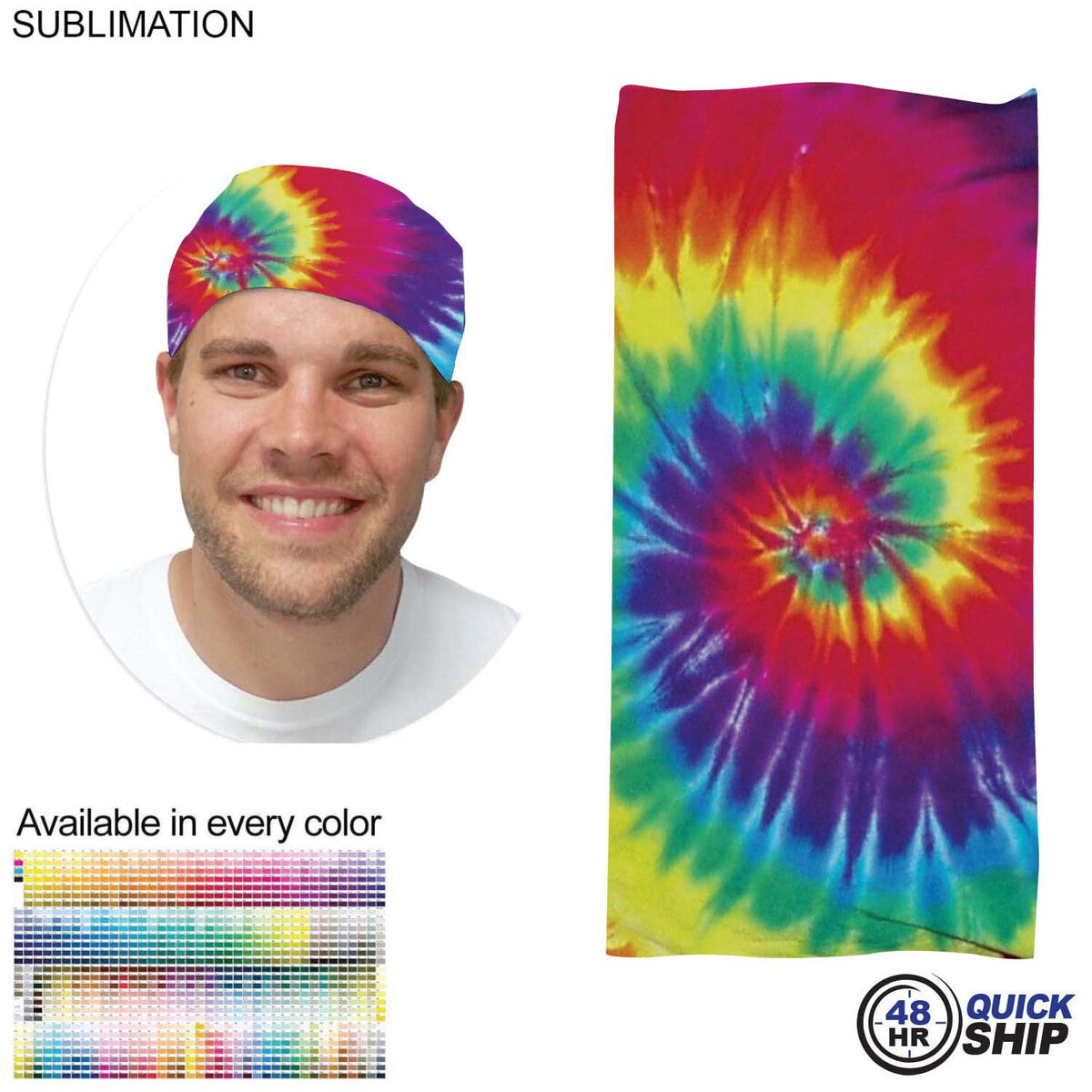 48 Hr Quick Ship - Sublimated BEST VALUE Lightweight Seamless Tubular Sports Headwear