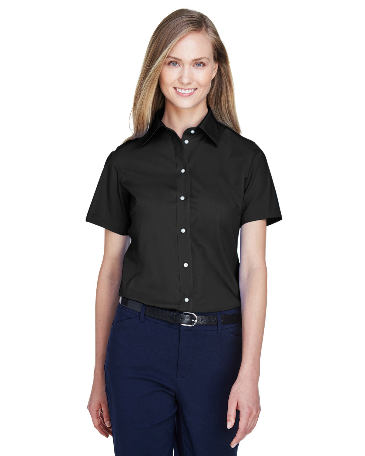 DEVON AND JONES Ladies' Crown Collection® Solid Broadcloth Short-Sleeve Woven Shirt