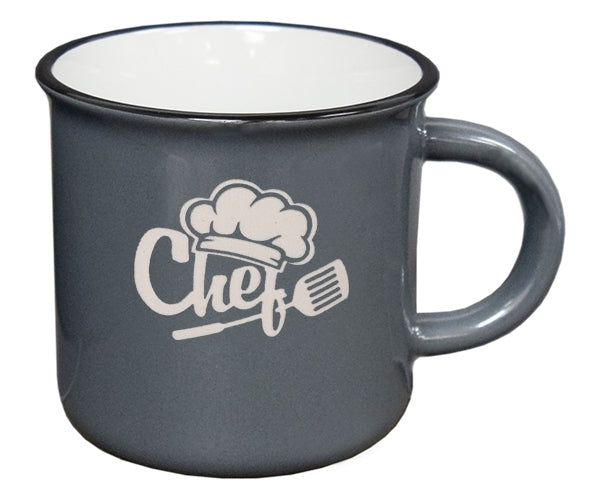 Fireside 16oz grey/white mug with black trim in a Ripple gift box - Etched