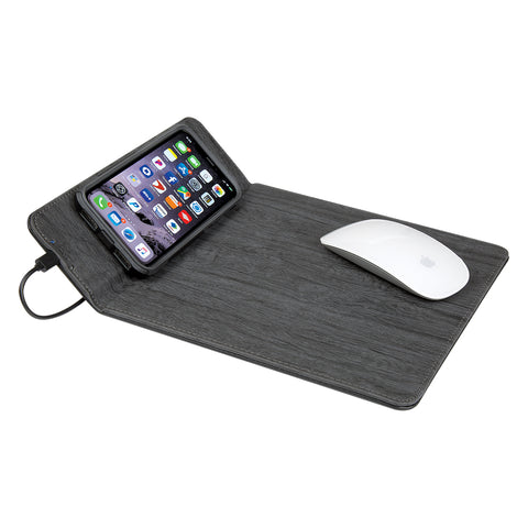 Woodgrain Wireless Charging Mouse Pad With Phone Stand