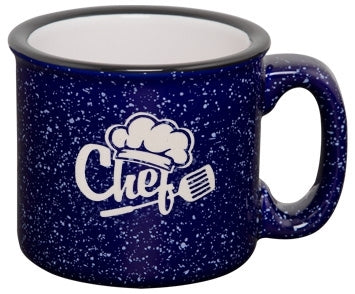 Camper 15oz speckled 2tone cobalt/white mug - Etched