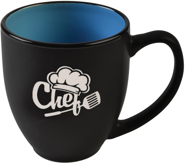Bistro 16oz 2tone black/sky blue mug in Ripple gift box - Etched