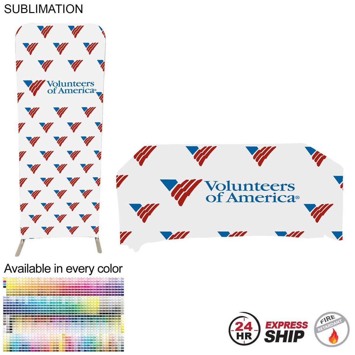 24 Hr Express Ship - Tradeshow Booth Package Sleek, 2' EuroFit Display and 6' Sublimated Tablecloth