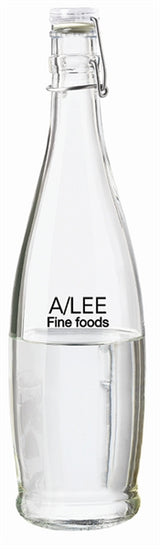 Water 33oz bottle clear glass with white wire lid